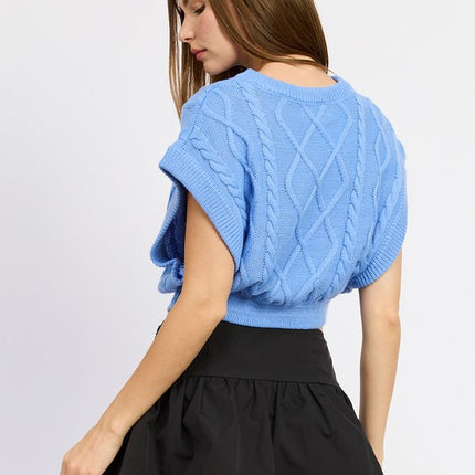 Stylish Cropped Sleeveless Cable Knit Vest Sweater Top