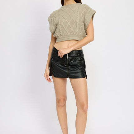 Stylish Cropped Sleeveless Cable Knit Vest Sweater Top