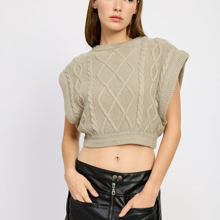 Stylish Cropped Sleeveless Cable Knit Vest Sweater Top
