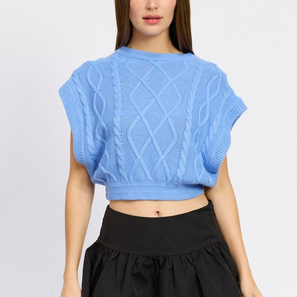 Stylish Cropped Sleeveless Cable Knit Vest Sweater Top