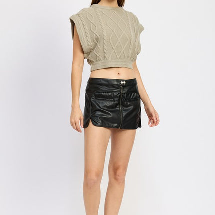 Stylish Cropped Sleeveless Cable Knit Vest Sweater Top