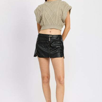 Stylish Cropped Sleeveless Cable Knit Vest Sweater Top