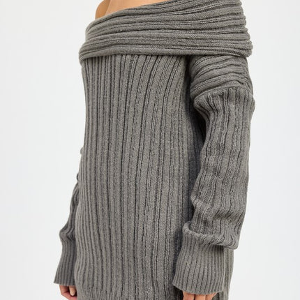 Cozy Elegant Ribbed Knit Oversized Off Shoulder Dress Sweater