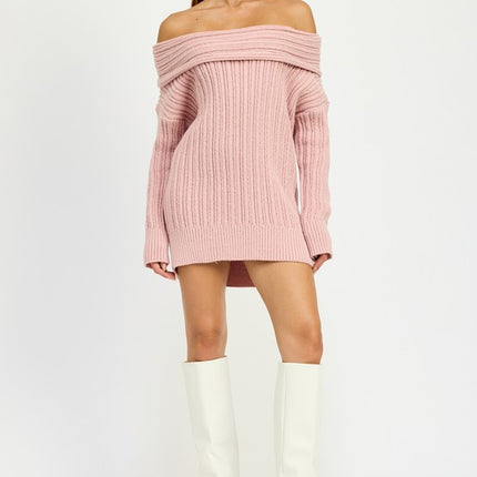 Cozy Elegant Ribbed Knit Oversized Off Shoulder Dress Sweater