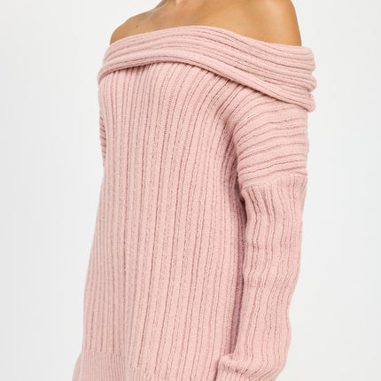 Cozy Elegant Ribbed Knit Oversized Off Shoulder Dress Sweater