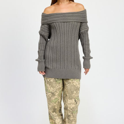 Cozy Elegant Ribbed Knit Oversized Off Shoulder Dress Sweater