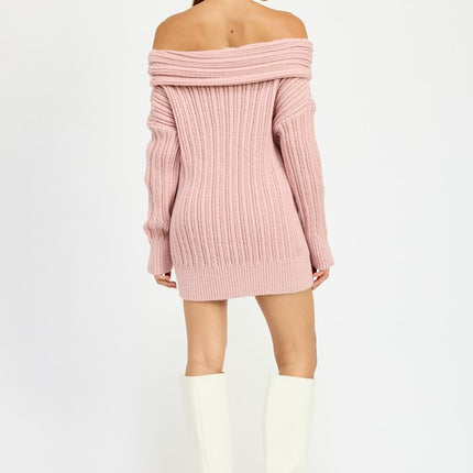 Cozy Elegant Ribbed Knit Oversized Off Shoulder Dress Sweater