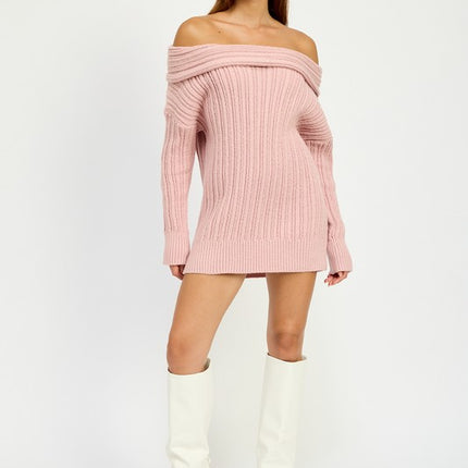 Cozy Elegant Ribbed Knit Oversized Off Shoulder Dress Sweater