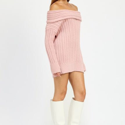 Cozy Elegant Ribbed Knit Oversized Off Shoulder Dress Sweater