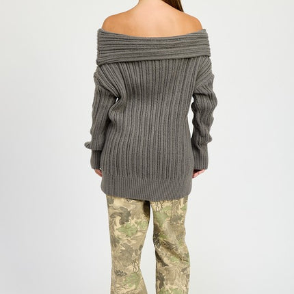 Cozy Elegant Ribbed Knit Oversized Off Shoulder Dress Sweater