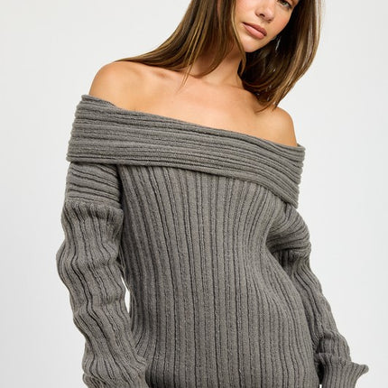 Cozy Elegant Ribbed Knit Oversized Off Shoulder Dress Sweater