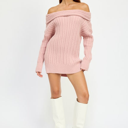 Cozy Elegant Ribbed Knit Oversized Off Shoulder Dress Sweater