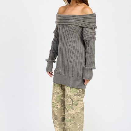 Cozy Elegant Ribbed Knit Oversized Off Shoulder Dress Sweater