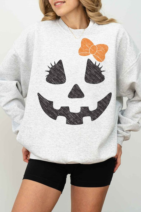 Cute Halloween Jack-O'-Lantern Pullover Oversized Graphic Sweatshirt - Accessoriesforever