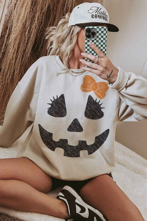 Cute Halloween Jack-O'-Lantern Pullover Oversized Graphic Sweatshirt - Accessoriesforever