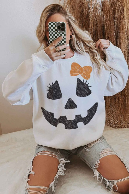 Cute Halloween Jack-O'-Lantern Pullover Oversized Graphic Sweatshirt - Accessoriesforever