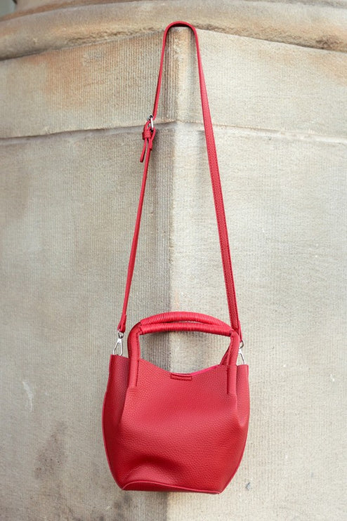 Soft Vegan Leather Bucket Crossbody Tote Bag  with Removable Strap & Mini Pouch