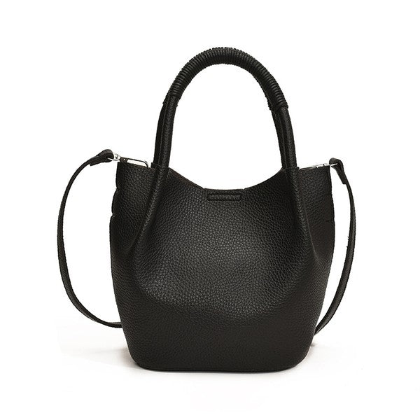 Soft Vegan Leather Bucket Crossbody Tote Bag  with Removable Strap & Mini Pouch