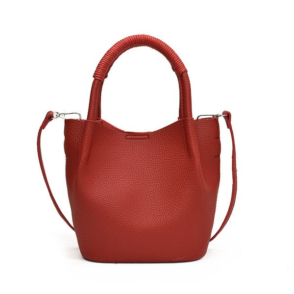 Soft Vegan Leather Bucket Crossbody Tote Bag  with Removable Strap & Mini Pouch