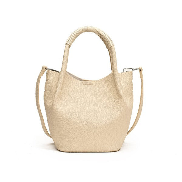 Soft Vegan Leather Bucket Crossbody Tote Bag  with Removable Strap & Mini Pouch