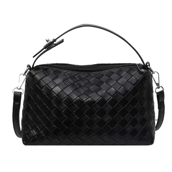 Chic Stylish Vegan Leather Woven Convertible Crossbody Handbag Bag