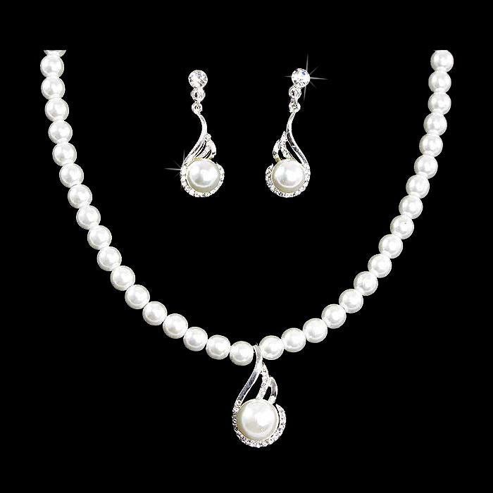 Bridal Wedding Jewelry Set Crystal Pearl Exquisite Necklace Silver - Accessoriesforever