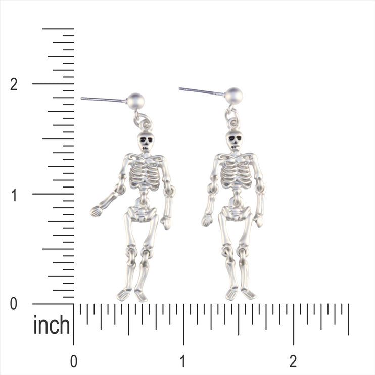Halloween Costume Jewelry Skeleton Dangle Charm Earrings Silver - Accessoriesforever
