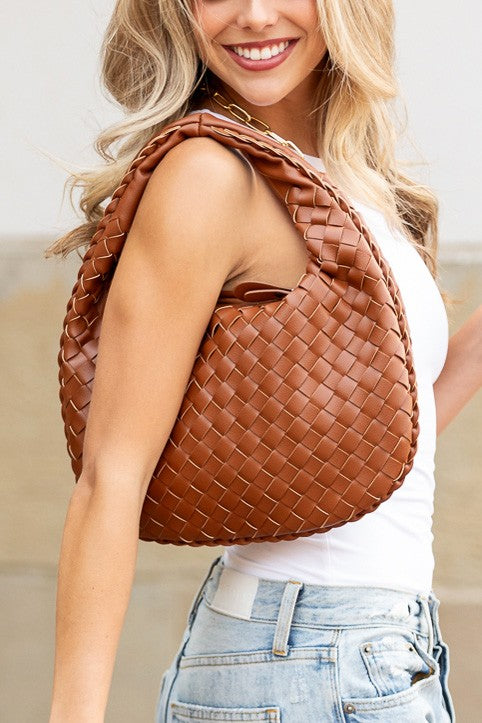 Soft Vegan Leather Woven Handbag
