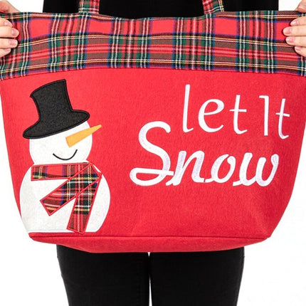 Charming "Let It Snow!" Oversized Tote with Plaid Snowman Design