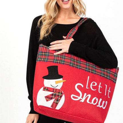 Charming "Let It Snow!" Oversized Tote with Plaid Snowman Design