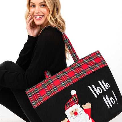 Festive "Ho Ho Ho!" Oversized Santa Tote with Plaid Accents