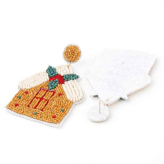 Festive Christmas Beaded Gingerbread House Earrings - Iconic Holiday Jewelry