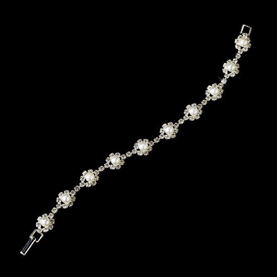 Bridal Jewelry Crystal Rhinestone Pearl Bracelet White
