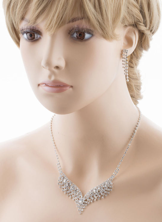 Bridal Wedding Jewelry Set Crystal Rhinestone Chic Sparkle Bib V Drop Necklace