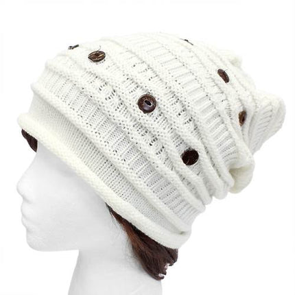 Button Decorated Warm Winter Cold Weather Ski Cap Beret Beanie Knit Fashion Hat - Accessoriesforever