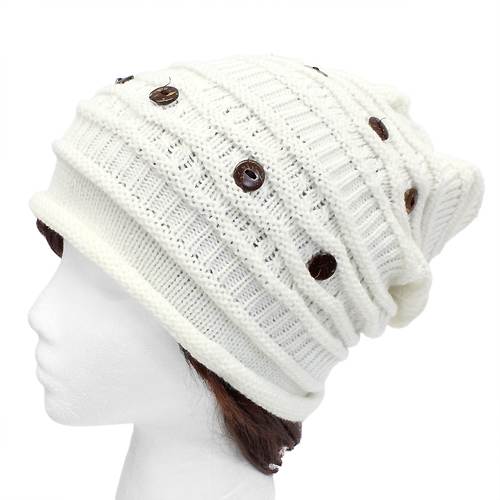 Button Decorated Warm Winter Cold Weather Ski Cap Beret Beanie Knit Fashion Hat - Accessoriesforever