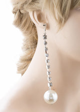 Bridal Wedding Jewelry Crystal Rhinestone Pearl Linear Drop Long Earrings Gold