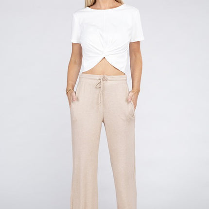 Soft Terry Lounge Pants with Elastic Drawstring Waist