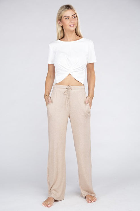 Soft Terry Lounge Pants with Elastic Drawstring Waist