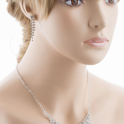 Bridal Wedding Jewelry Set Crystal Rhinestone Chic Sparkle Bib V Drop Necklace - Accessoriesforever