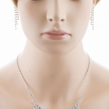 Bridal Wedding Jewelry Set Crystal Rhinestone Chic Sparkle Bib V Drop Necklace - Accessoriesforever