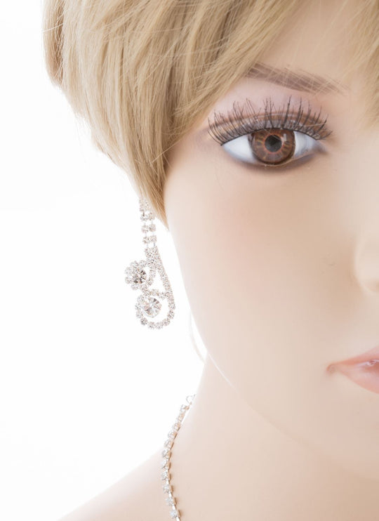 Bridal Wedding Jewelry Set Crystal Rhinestone Dazzle Y Drop Swirl Necklace SV - Accessoriesforever