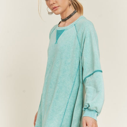 Casual Relaxed Vibe Color Wash Tunic Top Sweatshirt