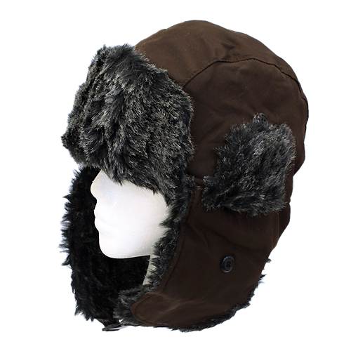 Black Faux Fur Trooper Aviator Trapper Cold Weather Winter Ski Cap Hat - Accessoriesforever