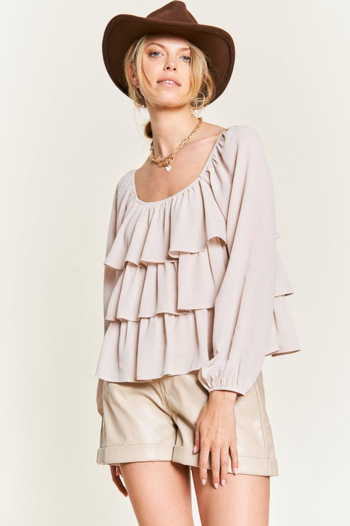Romantic Off-Shoulder Tiered Flounce Blouse in Crinkled Chiffon - Accessoriesforever