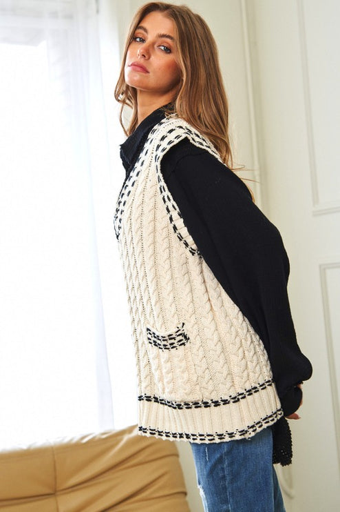 Fashion V-Neck Sleeveless Pocket Detail Design Knit Sweater Vest - Accessoriesforever