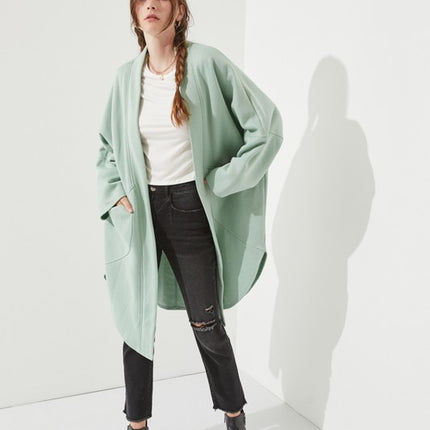 Oversized Brushed Knit Sweater Cardigan with Front Pocket