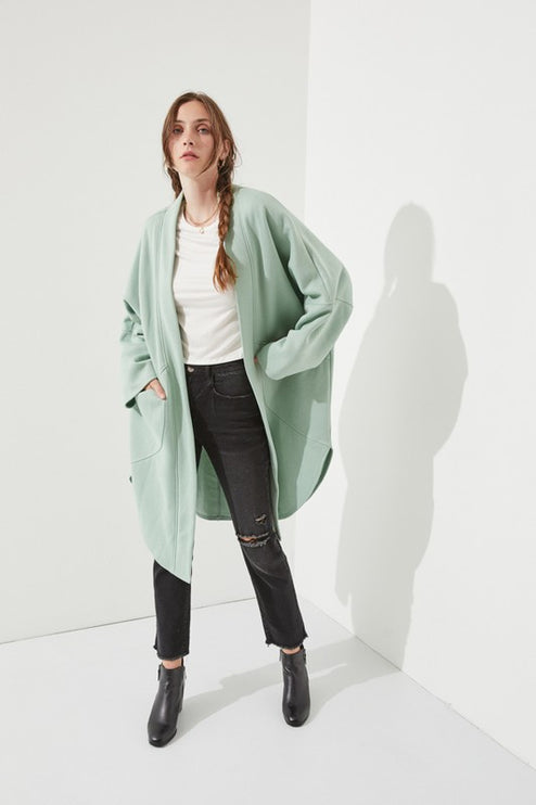 Oversized Brushed Knit Sweater Cardigan with Front Pocket