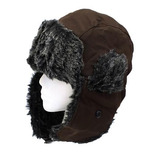 Black Faux Fur Trooper Aviator Trapper Cold Weather Winter Ski Cap Hat