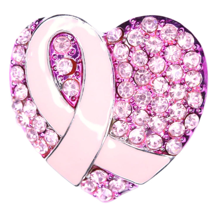 Elegance Breast Cancer Awareness Pink Ribbon Heart Brooch Pin BH212 Pink